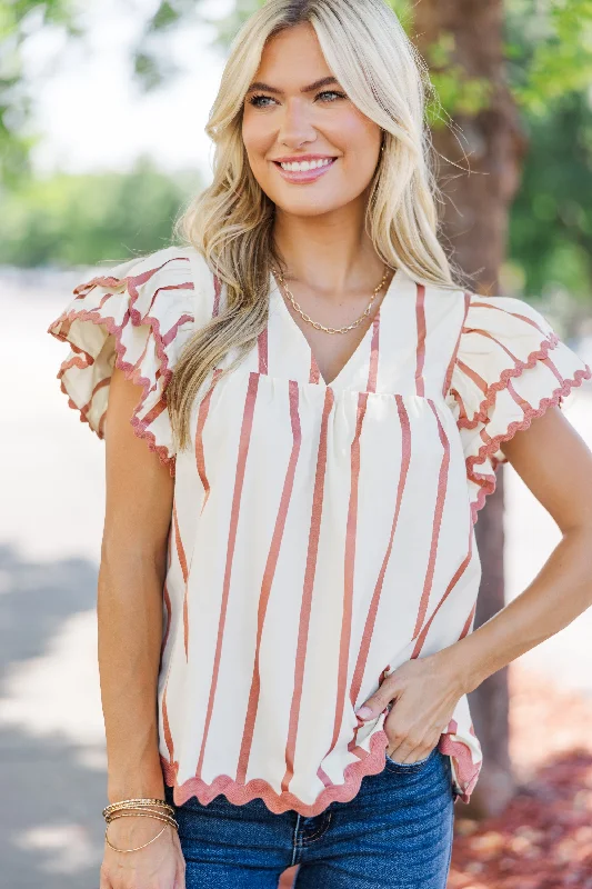 Oversized ShirtsAs It Happens Rust Orange Striped Blouse