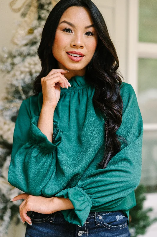 Cashmere ShirtsTried and True Emerald Green Ruffled Blouse