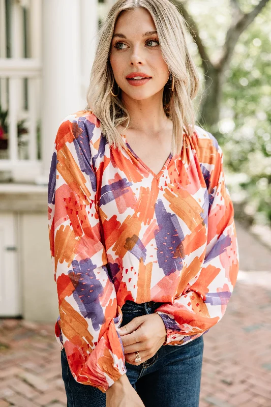 Polyester ShirtsBefore You Know It Orange Abstract Blouse