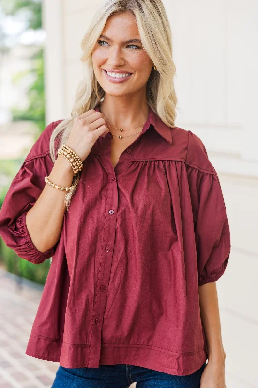 Pocket ShirtsBetter Than You Know Brick Red Puff Sleeve Blouse