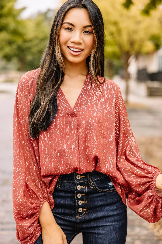 Performance ShirtsCan't Look Away Marsala Red Metallic Blouse