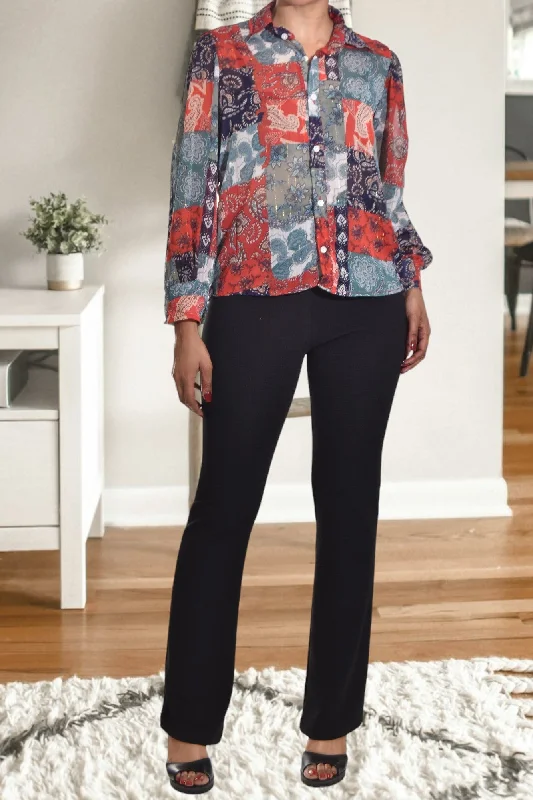 Zippered ShirtsPatterned Chiffon Blouse