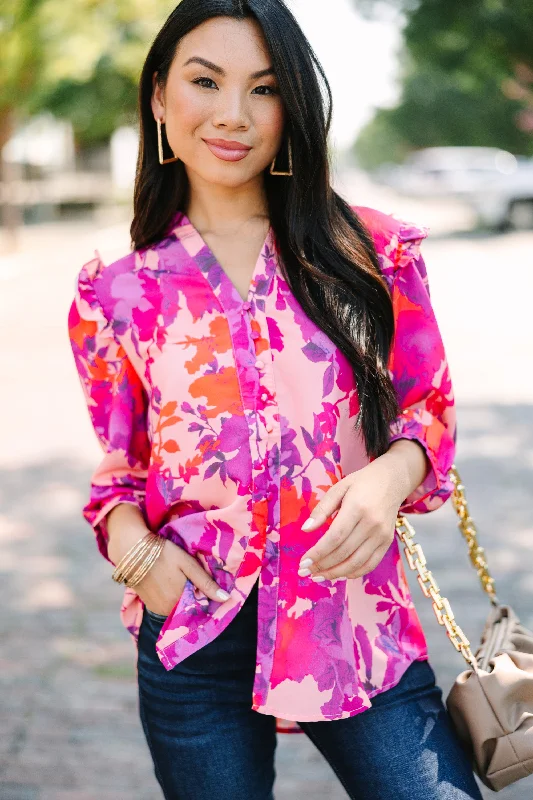 Sheer ShirtsDo What's Right Fuchsia Pink Floral Blouse