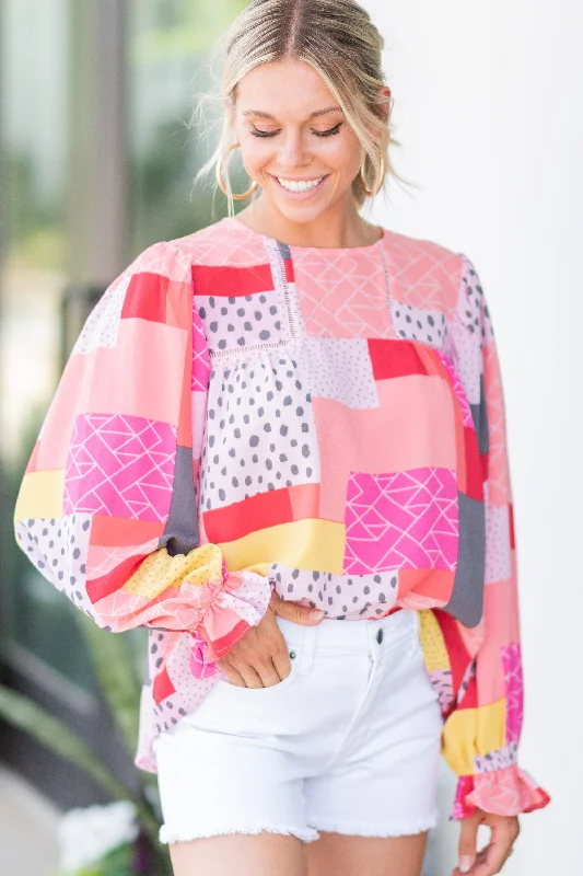 Designer ShirtsDo Your Best Pink Abstract Patchwork Blouse