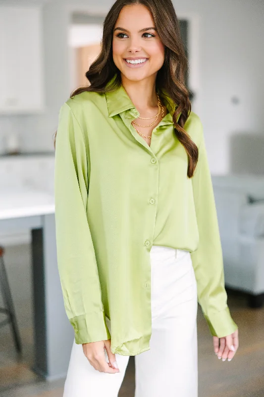 Luxury ShirtsDream On Pistachio Green Satin Blouse