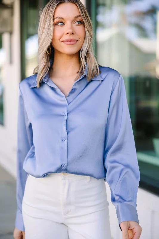 Relaxed Fit ShirtsDream On Sky Blue Satin Blouse