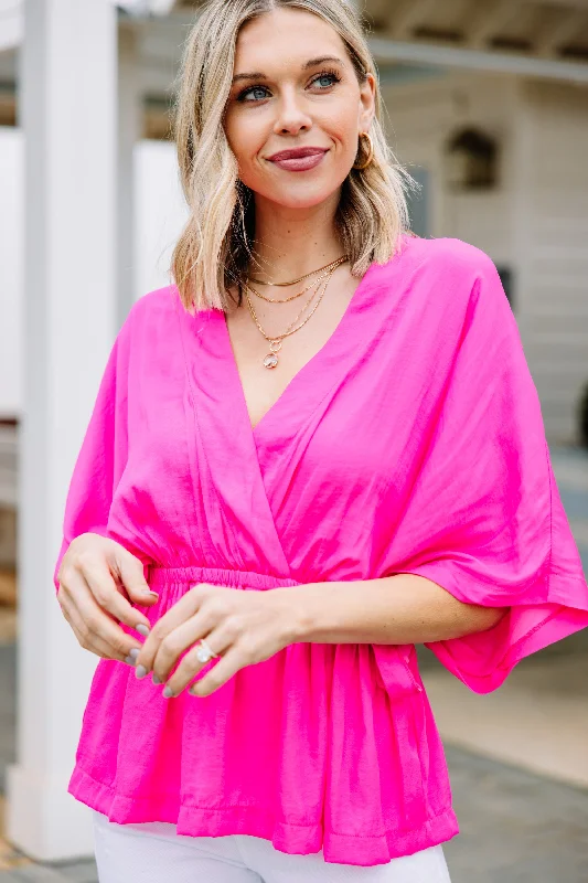 Polyester ShirtsDreams Coming True Hot Pink Satin Blouse