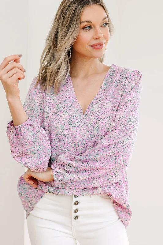 Urban ShirtsFalling For You Lavender Purple Ditsy Leopard Blouse