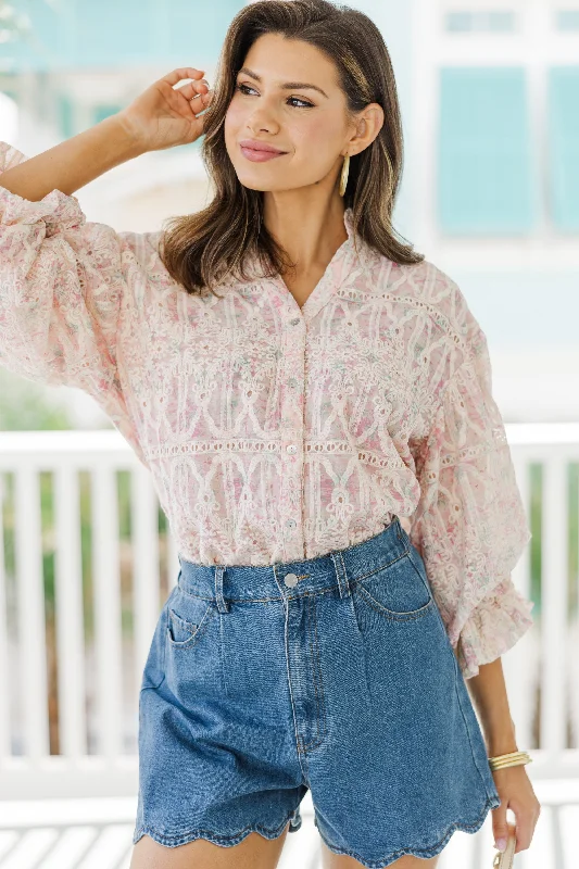 Wrap ShirtsFate: All In A Dream Blush Pink Watercolor Floral Blouse