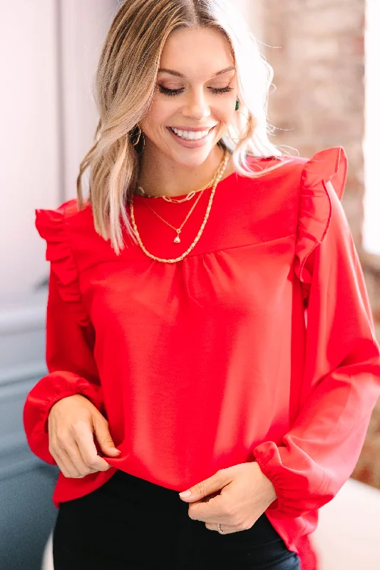 Painted ShirtsFeeling Important Red Ruffled Blouse