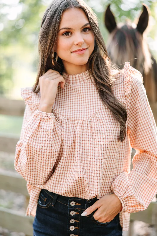 Hunting ShirtsFind You Well Rust Orange Gingham Blouse