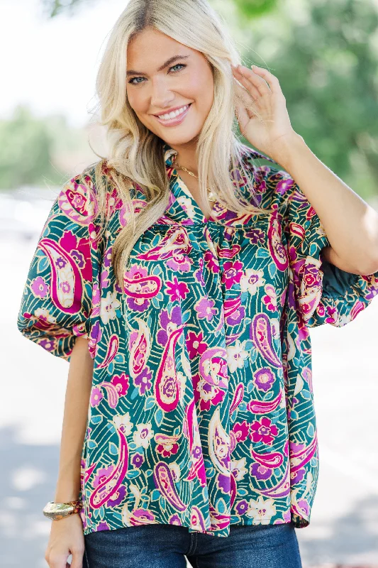 Athletic ShirtsFollow Along Emerald Green Paisley Blouse