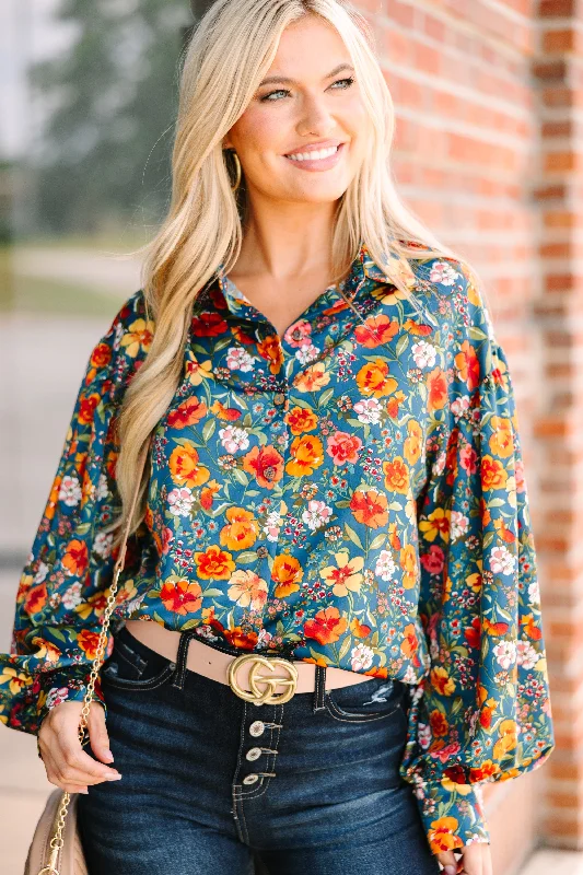 Rayon ShirtsFound You Navy Blue Floral Blouse