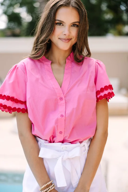 Bamboo ShirtsFree To Be You Pink Button Down Blouse