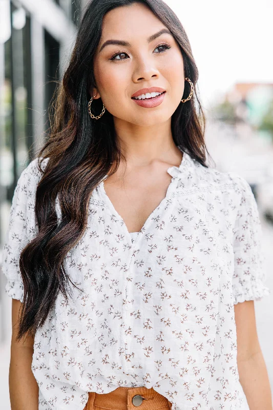 Hemp ShirtsGet Ready Off White Ditsy Floral Blouse