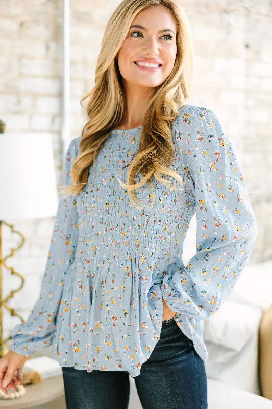 Layered ShirtsGetting Close Light Blue Ditsy Floral Blouse