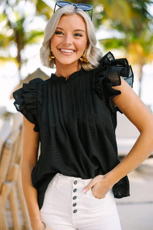 Hiking ShirtsGetting Closer Black Ruffled Blouse