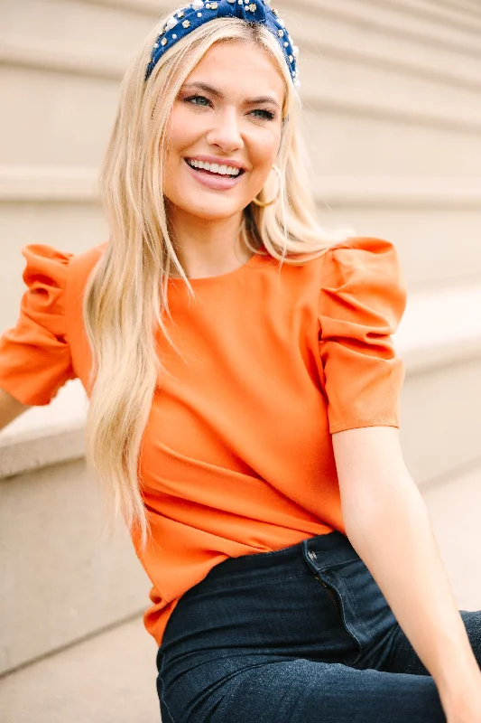 Oversized ShirtsHere For The Drama Orange Puff Sleeve Blouse