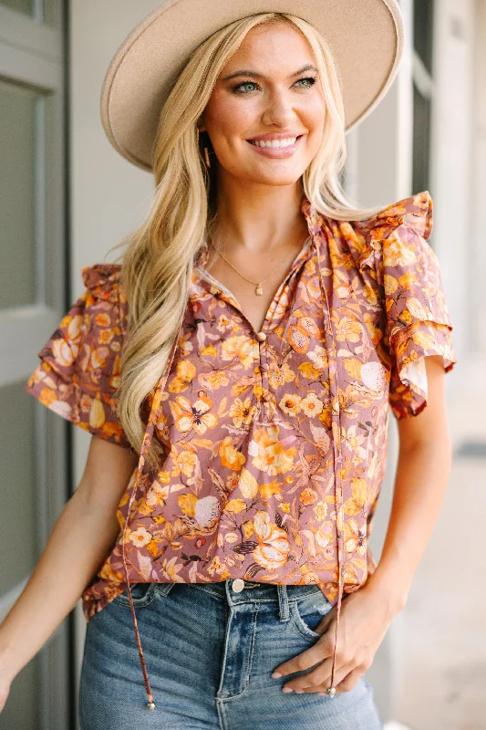 Work ShirtsIn The Zone Red Bean Floral Blouse