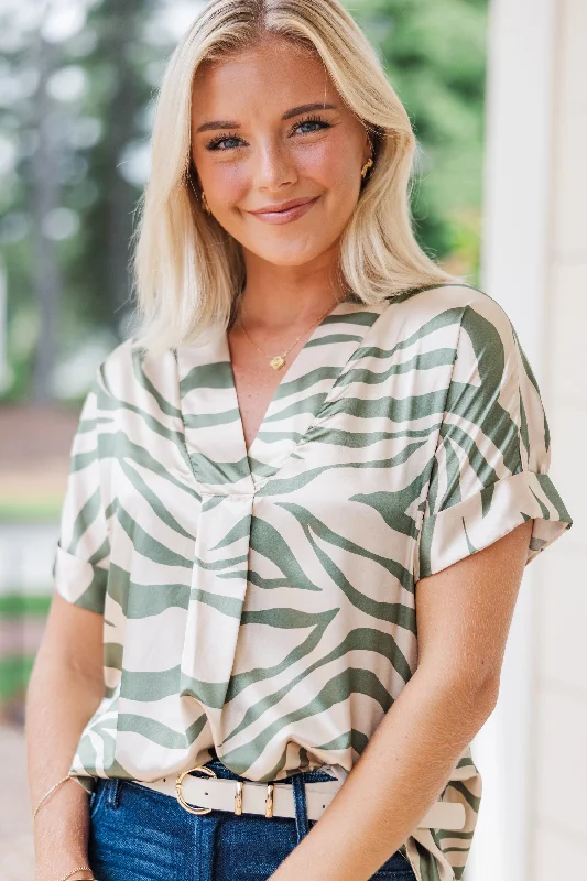 Lounge ShirtsIn Your Dreams Olive Green Zebra Blouse