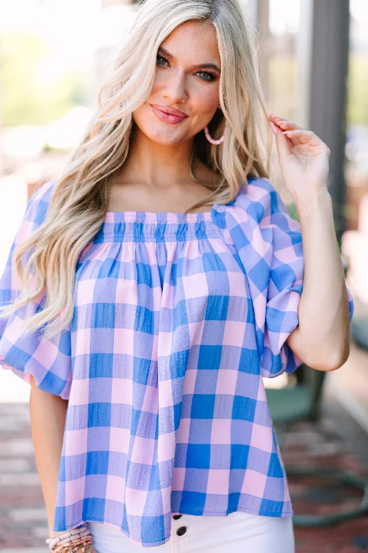 Mesh ShirtsIn Your Heart Blue Gingham Blouse