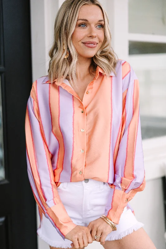 Plush ShirtsIn Your Heart Peach Orange Striped Blouse