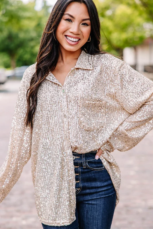 Branded ShirtsIt's A Long Story Gold Sequin Blouse