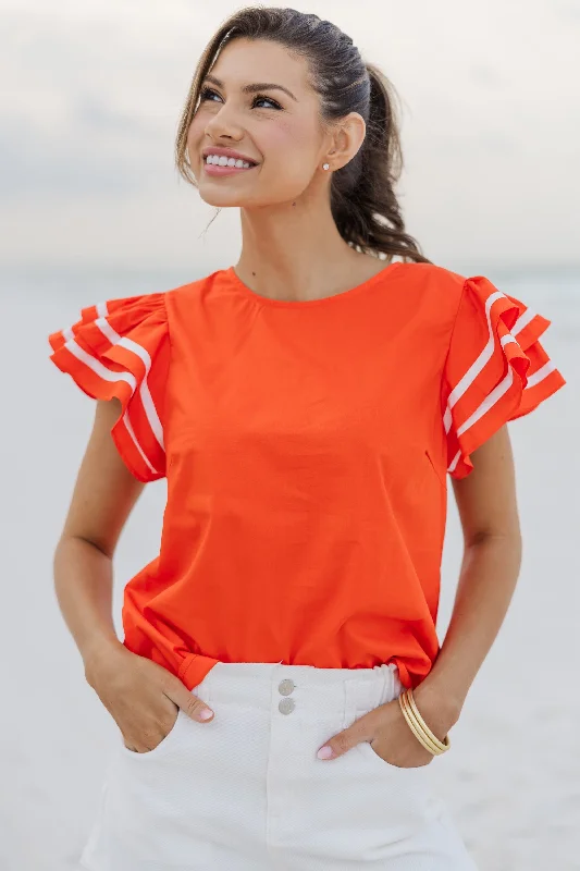 Statement ShirtsJust For You Orange Ruffled Blouse