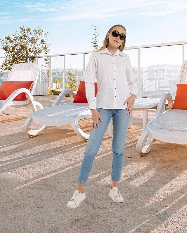 Striped ShirtsLadies White Button Blouse