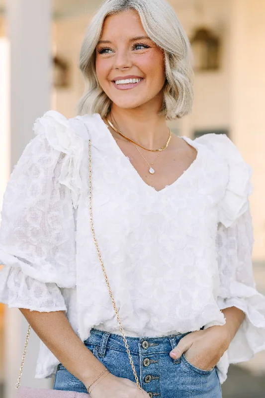 Sheer ShirtsLiving On Love Cream Floral Ruffled Blouse