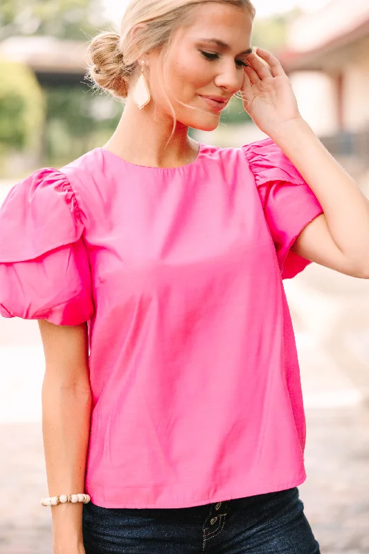 Plush ShirtsLooking For You Fuchsia Pink Puff Sleeve Blouse