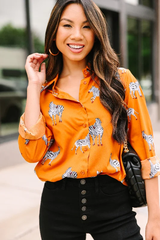 Pocket ShirtsOn The Run Brown Zebra Blouse