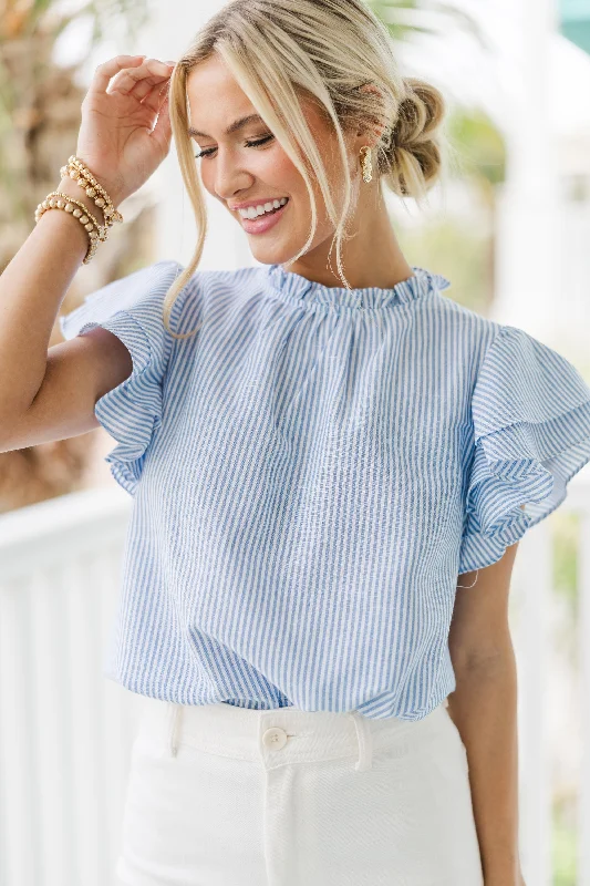 Ruffled ShirtsOn Your Heart Blue Striped Blouse