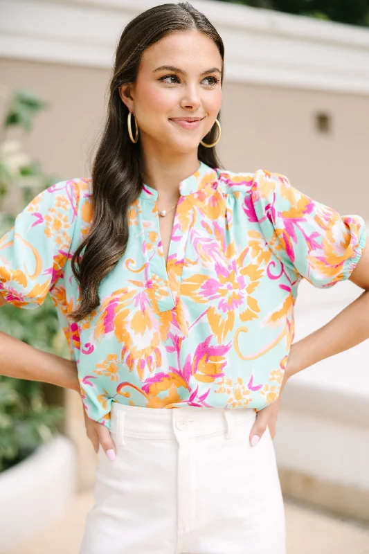 Fishing ShirtsReach Out To You Mint Green Floral Blouse