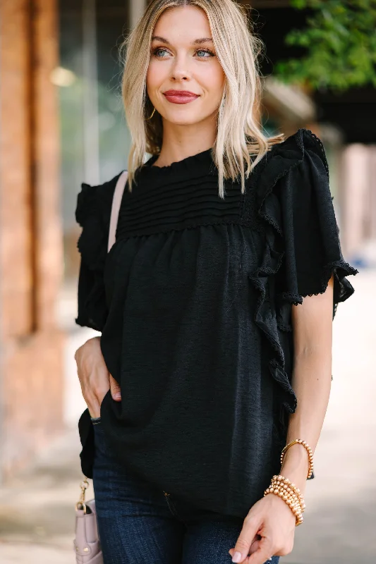 Tunic ShirtsStep It Up Black Ruffled Blouse