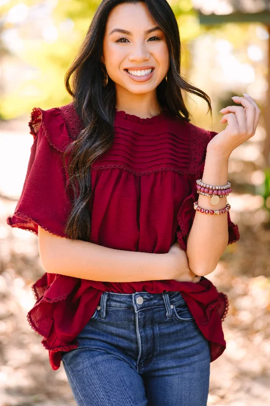 Wrap ShirtsStep It Up Wine Red Ruffled Blouse