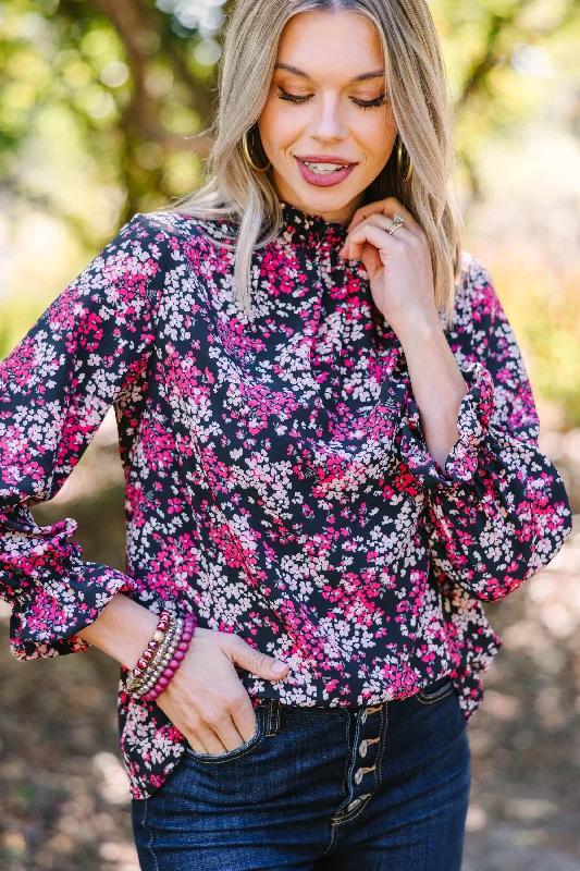 Studded ShirtsThis Is The Time Black Ditsy Floral L/S Blouse