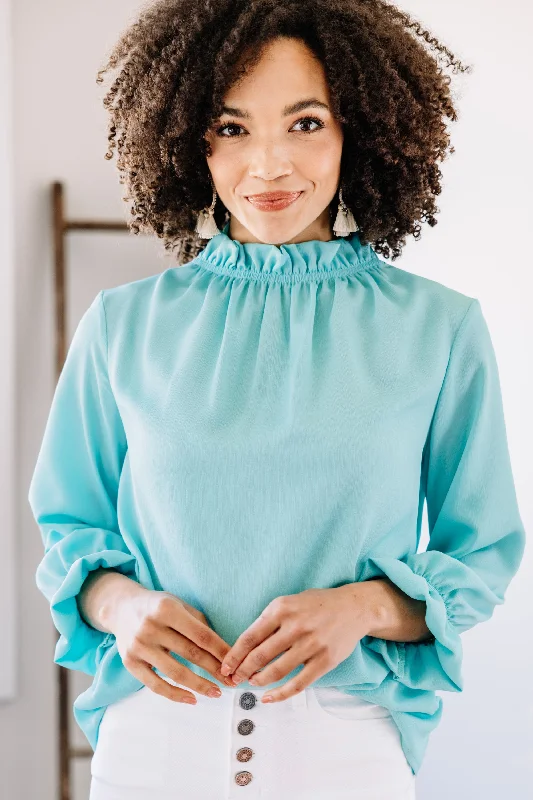 Painted ShirtsTried And True Aqua Blue Ruffled Blouse