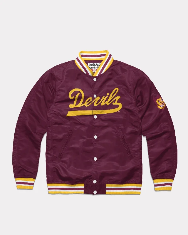 Down JacketsASU Devils Script Maroon Varsity Jacket