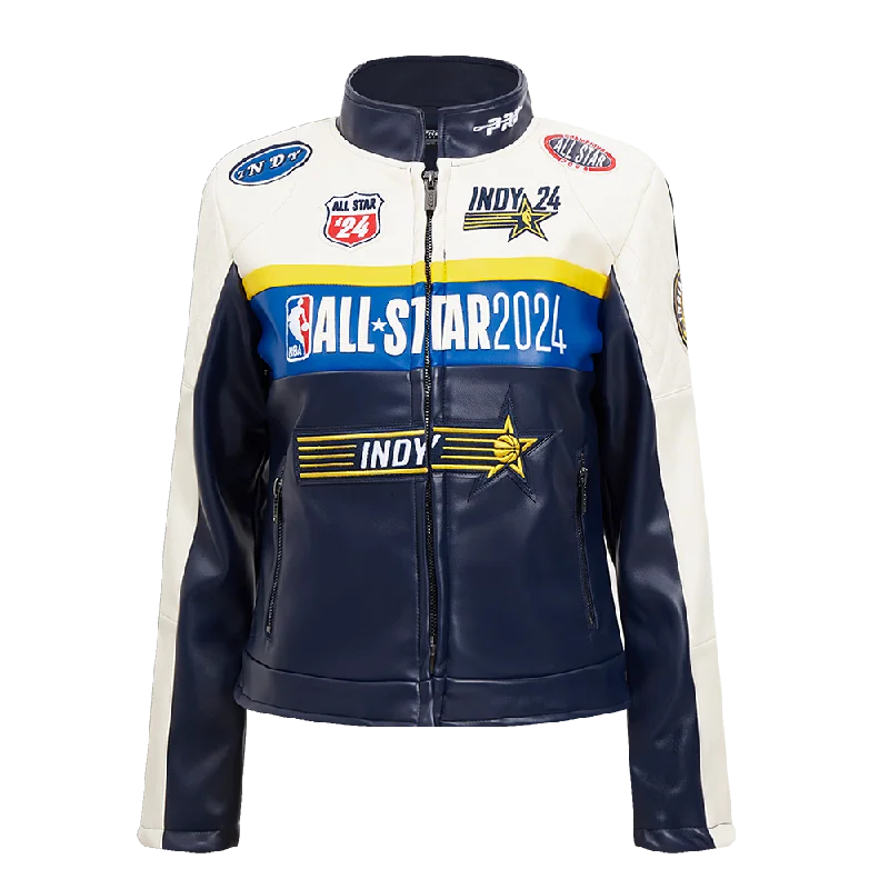 Outdoor JacketsNBA ALL STAR GAME 2024 WOMEN'S FZ LEATHER JACKET (EGGSHELL/ MIDNIGHT NAVY)