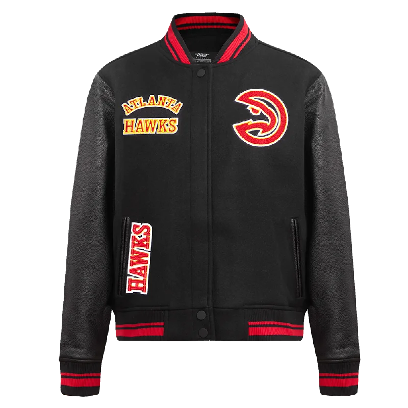 Luxury JacketsNBA ATLANTA HAWKS RETRO CLASSIC WOMEN'S RIB WOOL VARSITY JACKET (BLACK/RED/BLACK)