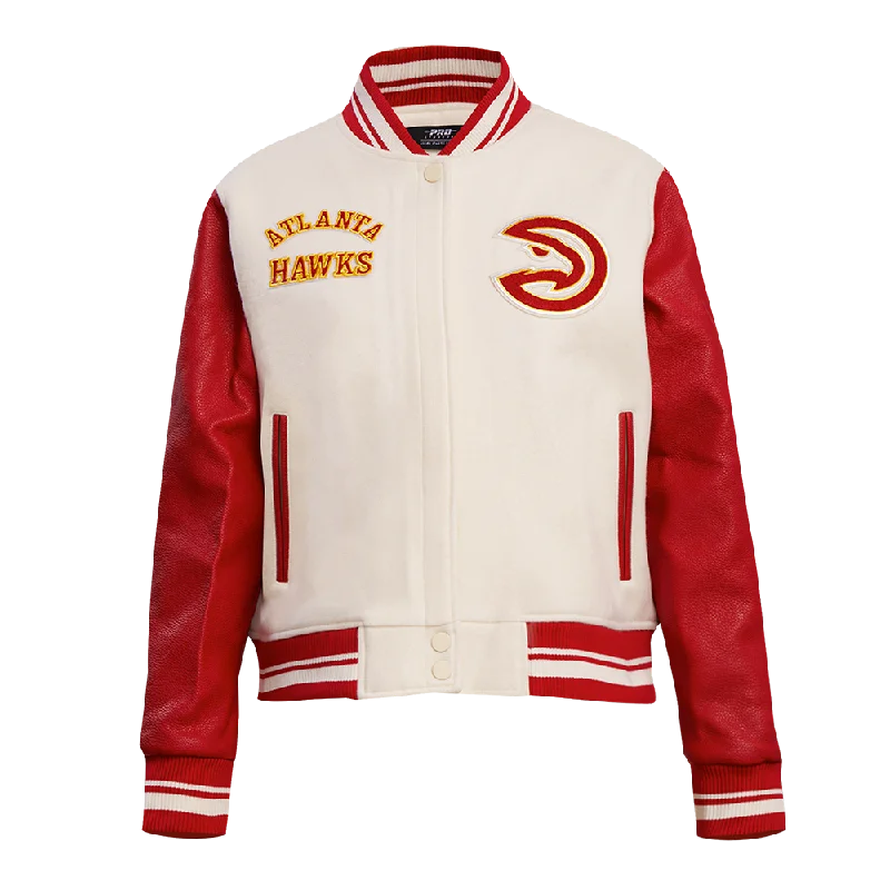 Motorcycle JacketsNBA ATLANTA HAWKS RETRO CLASSIC WOMEN'S RIB WOOL VARSITY JACKET (EGGSHELL/ RED)