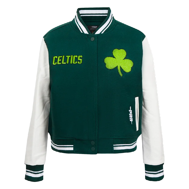 Embellished JacketsNBA BOSTON CELTICS CITY EDITION 24-25 WOMEN'S RIB WOOL VARSITY JACKET (FOREST GREEN/WHITE)