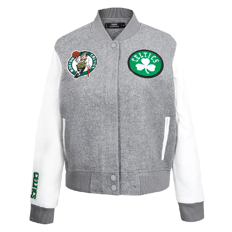 Fishing JacketsNBA BOSTON CELTICS CLASSIC WOMEN'S WOOL VARSITY JACKET (HEATHER GREY/WHITE)