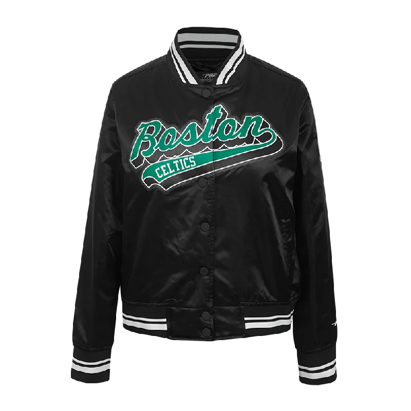 Zippered JacketsNBA BOSTON CELTICS SCRIPT TAIL WOMEN'S SATIN JACKET (BLACK)