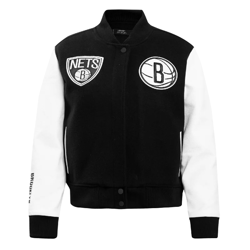 Summer JacketsNBA BROOKLYN NETS CLASSIC WOOL WOMEN'S VARSITY JACKET (BLACK/WHITE)