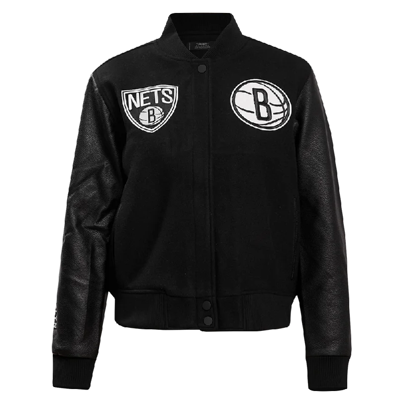 Military JacketsNBA BROOKLYN NETS CLASSIC WOOL WOMEN'S VARSITY JACKET (JET BLACK)