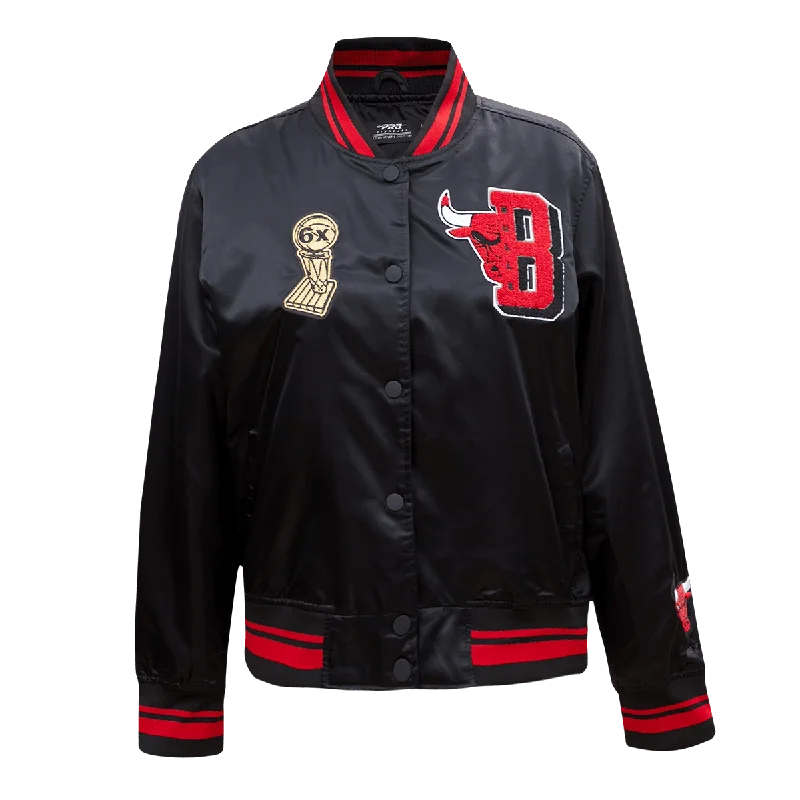 Collaborative JacketsNBA CHICAGO BULLS MASHUP WOMEN'S SATIN JACKET (BLACK/RED/BLACK)