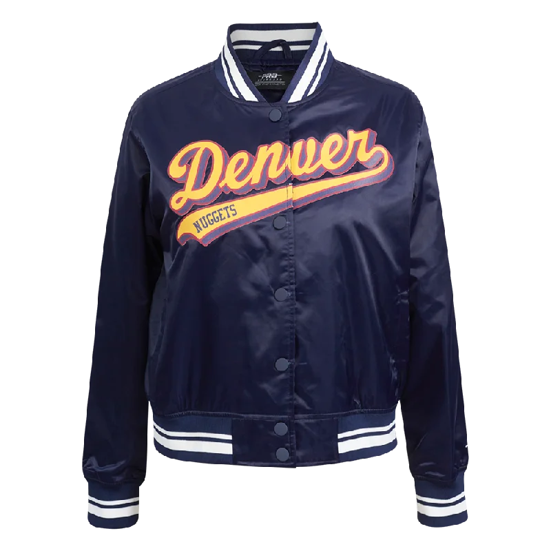 Streetwear JacketsNBA DENVER NUGGETS SCRIPT TAIL WOMEN'S SATIN JACKET (MIDNIGHT NAVY)