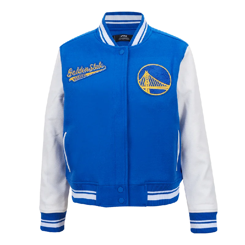 Punk JacketsNBA GOLDEN STATE WARRIORS SCRIPT TAIL WOMEN'S WOOL VARSITY JACKET (ROYAL BLUE/WHITE)